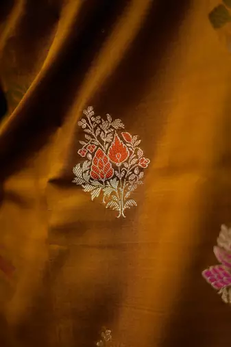 Mustard katan silk woven saree with blouse