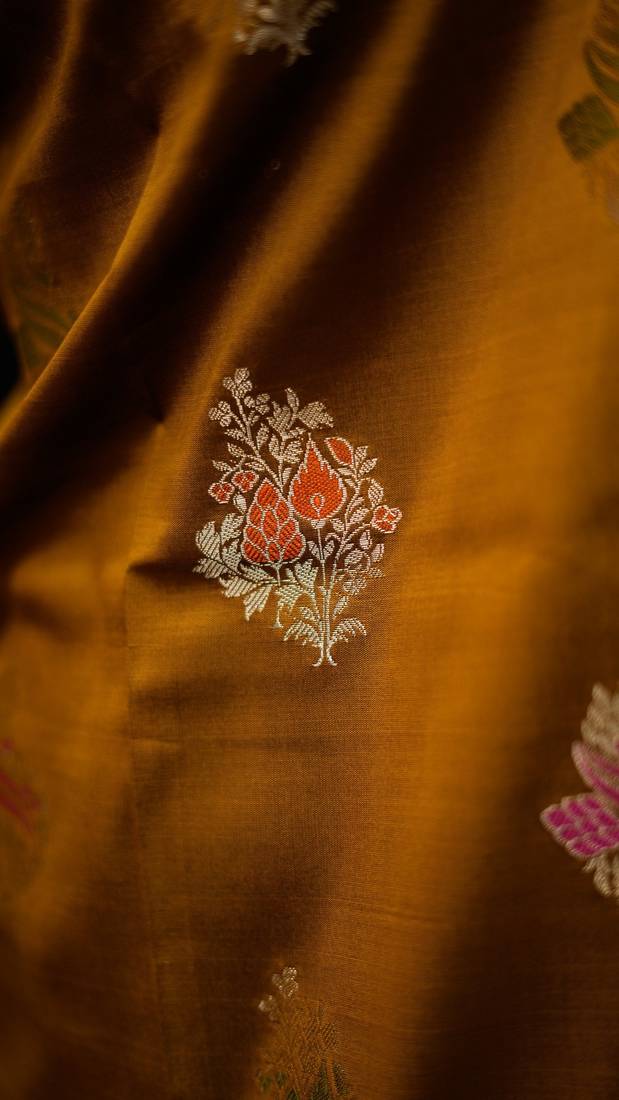 Mustard katan silk woven saree with blouse