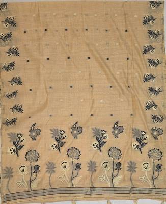 Beige-black tussar woven saree with blouse 2