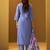 Blue yoke design cotton blend kurta trouser dupatta set