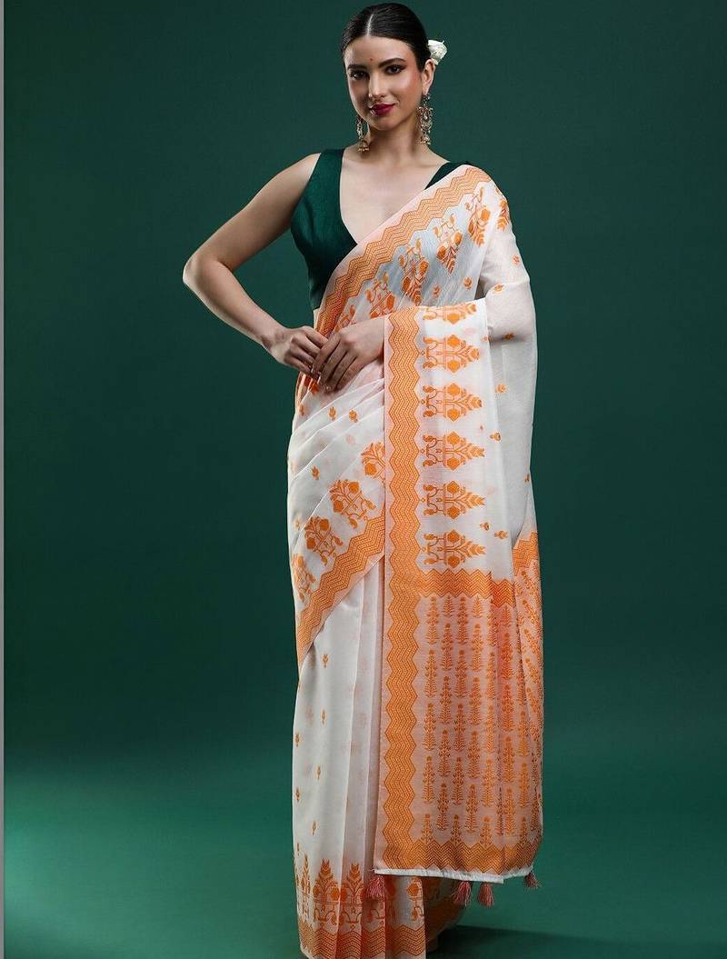 White woven design saree with blouse