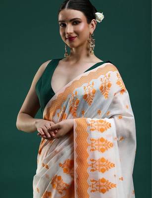 White woven design saree with blouse 2