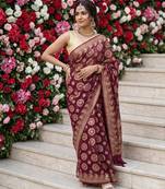 Maroon chiffon woven saree with blouse