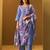 Blue yoke design cotton blend kurta trouser dupatta set