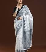 White woven design chanderi sarees with blouse piece