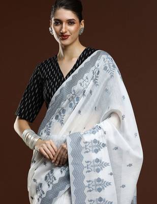 White woven design chanderi sarees with blouse piece 2