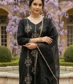 Black embroidered liva kurta trouser dupatta set