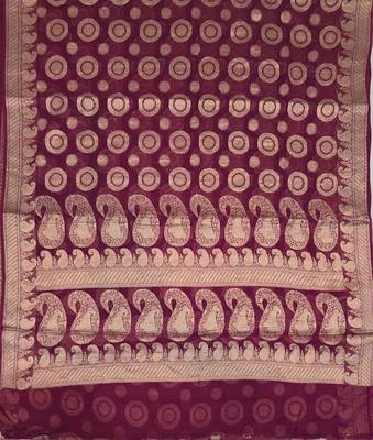 Maroon chiffon woven saree with blouse 5