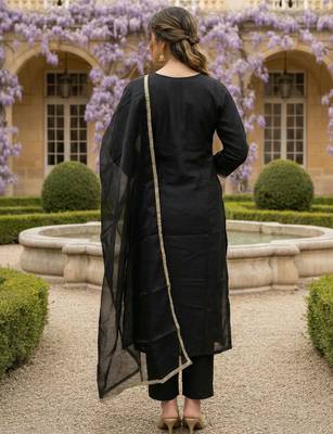 Black embroidered liva kurta trouser dupatta set 2
