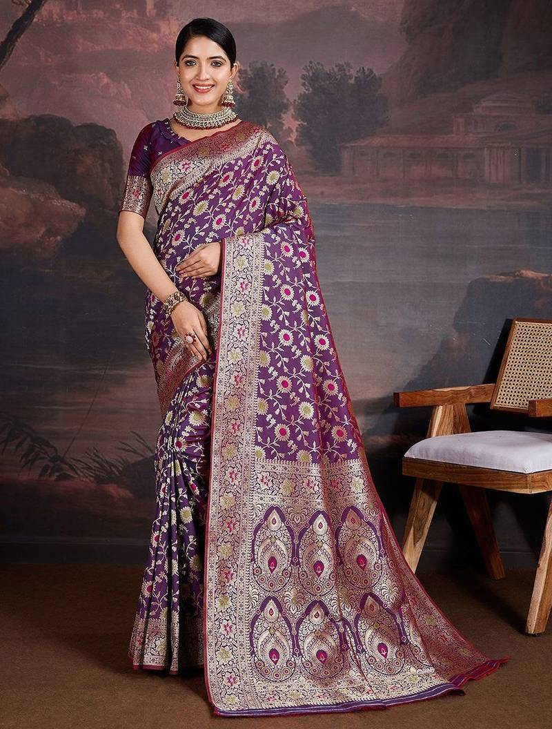 Purple woven design banarasi saree