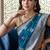 Peacock-blue katan silk woven saree with blouse