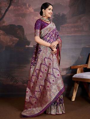 Purple woven design banarasi saree 2
