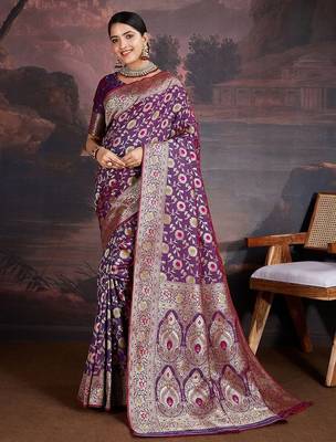 Purple woven design banarasi saree 3