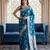 Peacock-blue katan silk woven saree with blouse