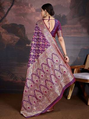 Purple woven design banarasi saree 4