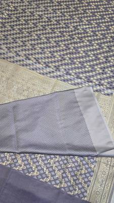 Grey satin woven saree with blouse 2