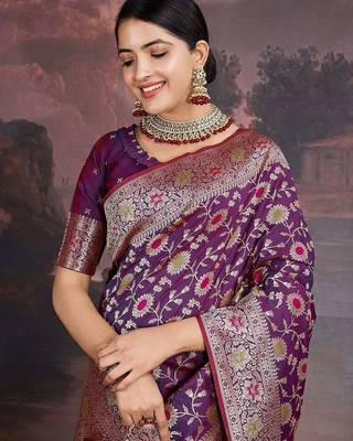 Purple woven design banarasi saree 5