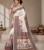 Cream printed tussar sarees with blouse piece
