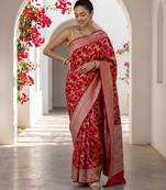 Red khadi woven saree with blouse