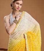 Yellow ombre sequinned pure georgette border saree with unstiched blouse