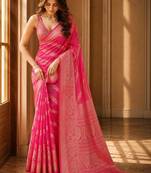 Pink woven design zari organza banarasi saree