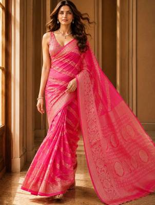 Pink woven design zari organza banarasi saree 5