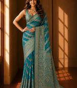 Teal woven design zari organza banarasi saree