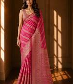 Pink woven design zari organza banarasi saree
