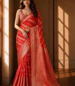 Red leheriya zari organza banarasi saree