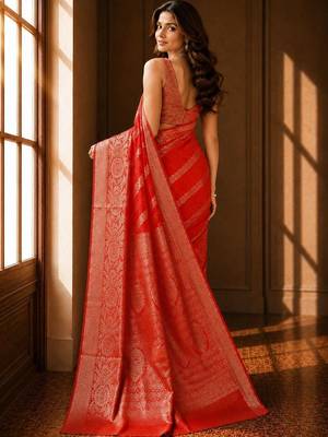 Red leheriya zari organza banarasi saree 4