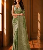 Olive floral zari organza banarasi saree