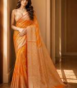 Orange woven design zari organza banarasi saree