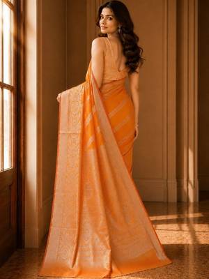 Orange woven design zari organza banarasi saree 3