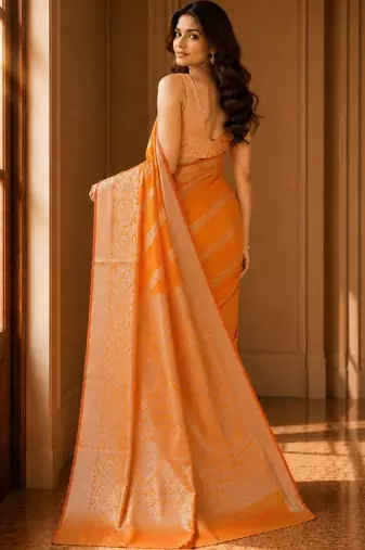 Orange woven design zari organza banarasi saree