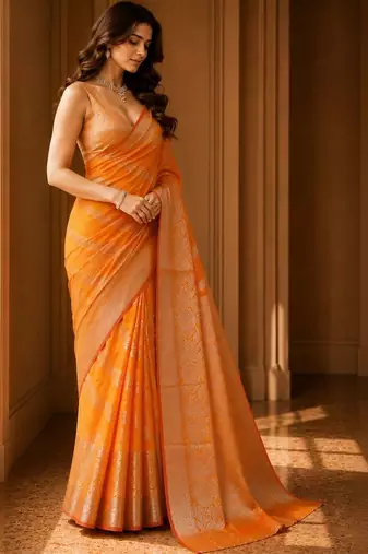 Orange woven design zari organza banarasi saree