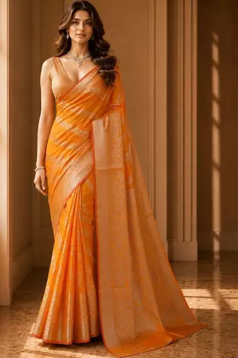 Orange woven design zari organza banarasi saree