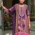 Purple printed pure silk kurta trouser dupatta set