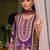 Purple printed pure silk kurta trouser dupatta set