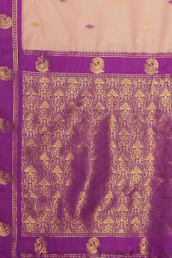 Peach ethnic motifs woven design zari maheshwari saree with unstitched blouse
