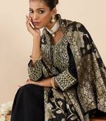 Black embroidered viscose rayon kurta trouser dupatta set