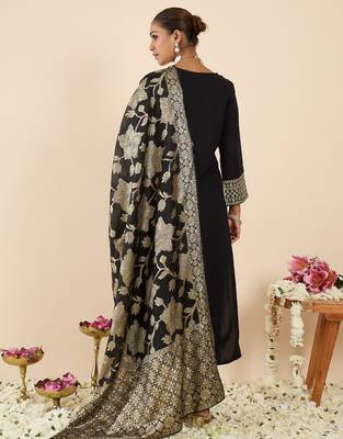 Black embroidered viscose rayon kurta trouser dupatta set 2