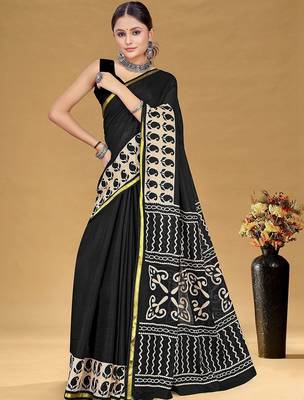 Black printed sarees & blouse piece 2
