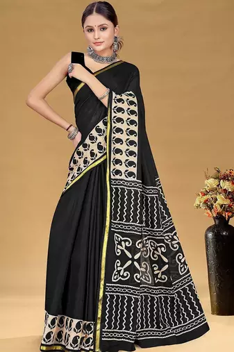 Black printed sarees & blouse piece