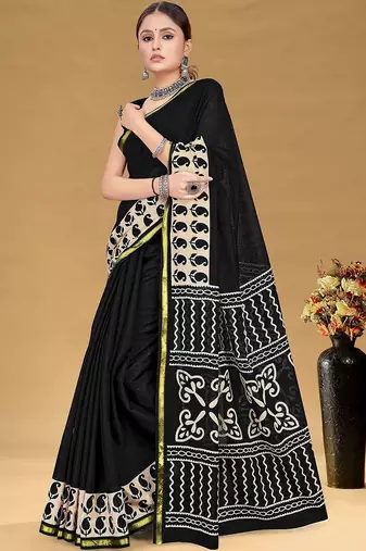 Black printed sarees & blouse piece