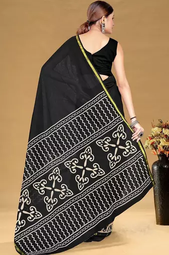 Black printed sarees & blouse piece
