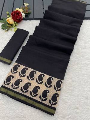 Black printed sarees & blouse piece 5