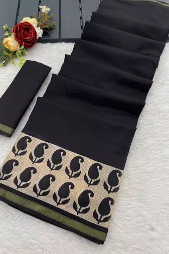 Black printed sarees & blouse piece