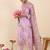 Lavender embroidered linen kurta trouser dupatta set