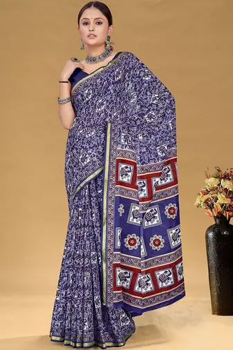 Blue printed sarees & blouse piece