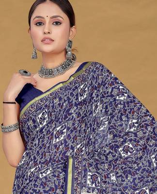 Blue printed sarees & blouse piece 2
